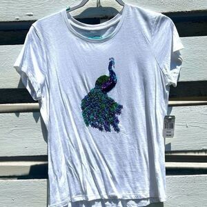 NWT Peacock Sequin Embellished Tee